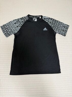 adidas Black Tee with Gray Patterned Raglan Sleeves
